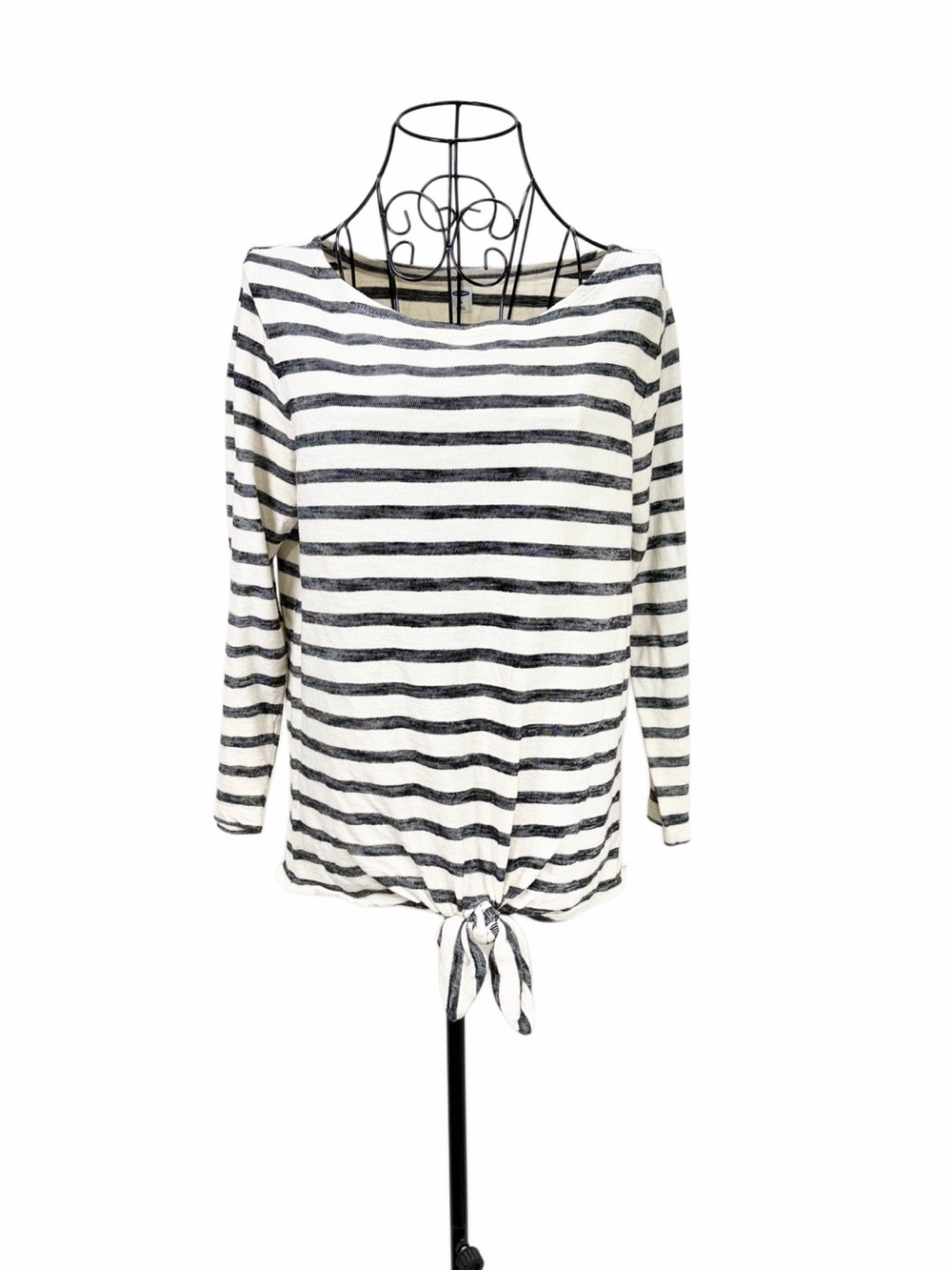 Old Navy Black and White Striped Tie-Hem Long Sleeve Top